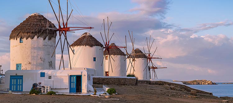 Windmills, island of Mykonos, Greece, Europe