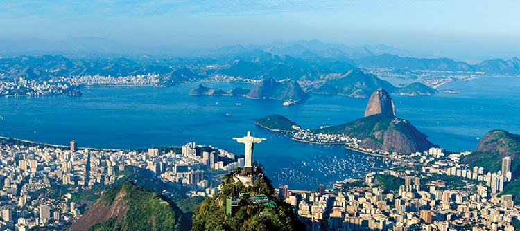 Aerial view of Rio de Janeiro with Christ Redeemer on Corcovado Mountain