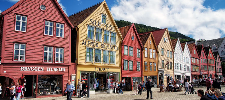 Ancient buildings of Bryggen (the dock) of the old harbor of Bergen, Norway