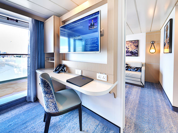 Ocean Explorer, Category ES, Explorer Suite, View of Living Area from Bedroom