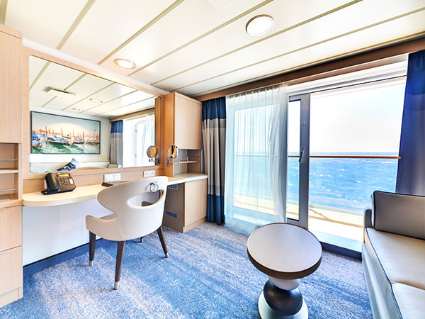 Ocean Explorer, Category GS, Grand Veranda Stateroom, View of Rest Area from Bed
