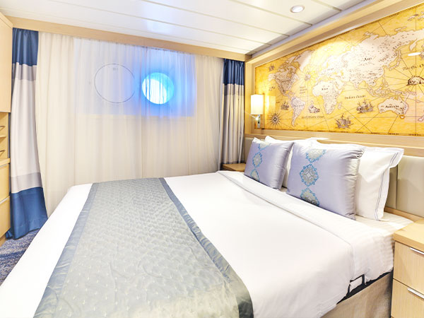 Ocean Explorer, Category SS, Studio Stateroom, View of Bed and Porthole Window