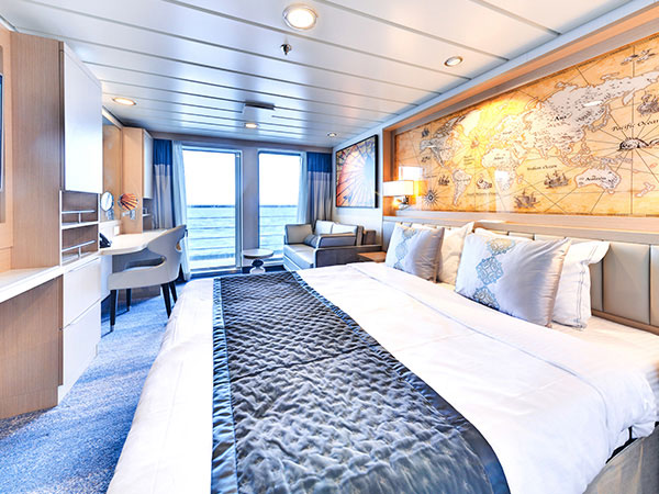 Ocean Explorer, Category TMS, Deluxe Veranda Middle Stateroom, Full View of Bedroom