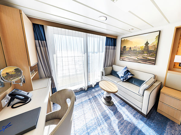 Ocean Explorer, Category TS, Deluxe Veranda Stateroom, Full Rest Area with Couch and Desk