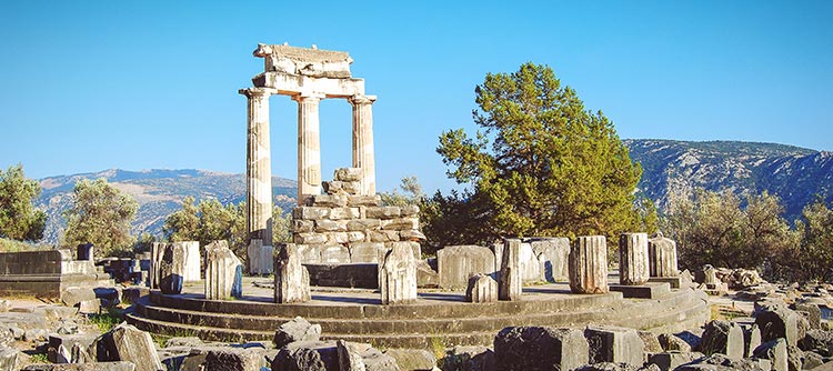 The ruins of Olympia and the mountains of Greece